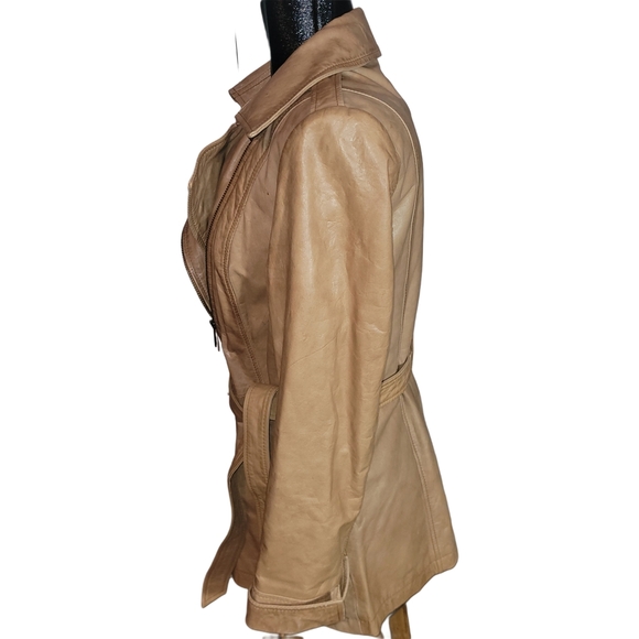 Black Rivet Women's Tan Leather Belted Jacket L - Picture 6 of 10
